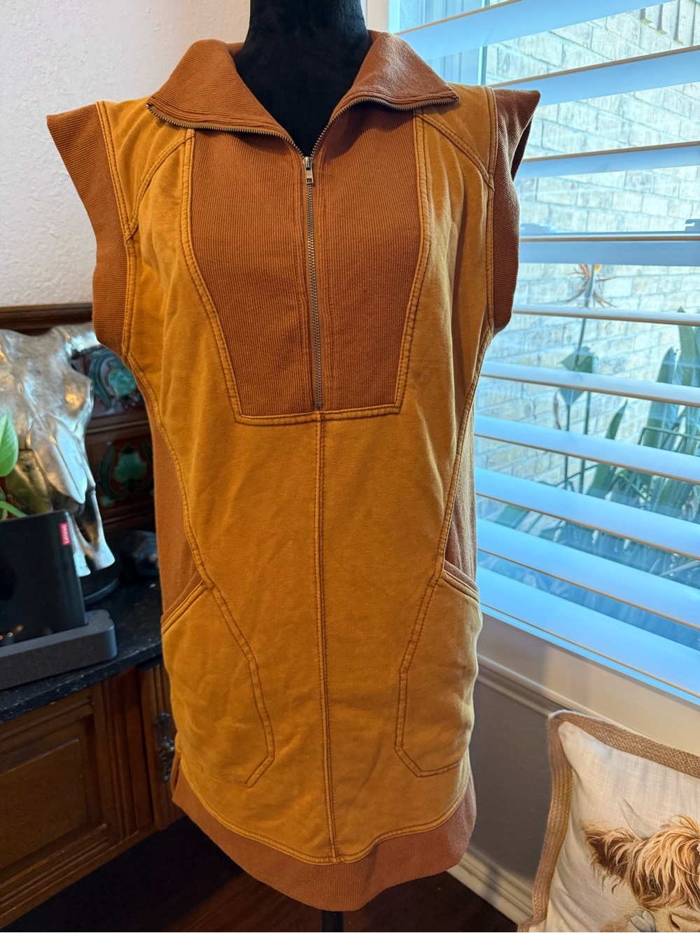 Women’s Brown Vintage Dress Zip Front Cotton Blend Sleeveless Western Boho sz M